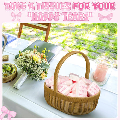 50 Pack Pink Bow Pocket Tissues Travel Packs Bulk Wedding Favor