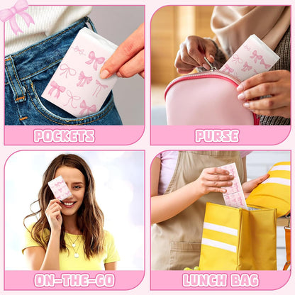 50 Pack Pink Bow Pocket Tissues Travel Packs Bulk Wedding Favor