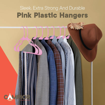 Pink Plastic Hangers 20 Pack– Heavy-Duty Plastic Hangers Slim and Space-Saving, Durable and Lightweight PP with Non-Slip Shoulder Notches for Slip Dresses, Suits, Jackets & Camisoles