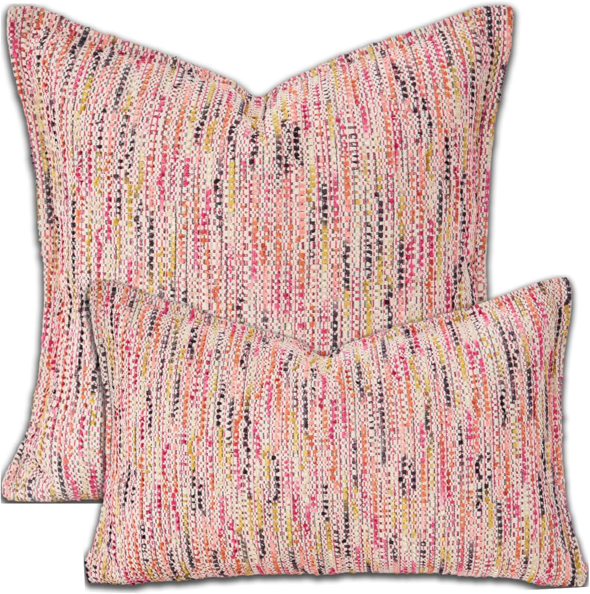 Premium Series Fringe Boho Throw Pillow Cover, Linen Woven Luxury Thick Cushion Case with Tassels for Home Décor, Pink, 18x18 Inch