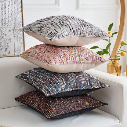Premium Series Fringe Boho Throw Pillow Cover, Linen Woven Luxury Thick Cushion Case with Tassels for Home Décor, Pink, 18x18 Inch