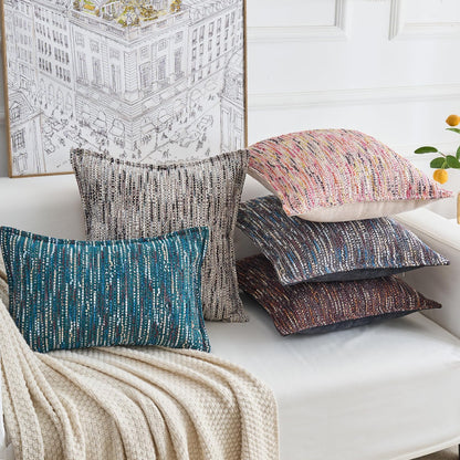 Premium Series Fringe Boho Throw Pillow Cover, Linen Woven Luxury Thick Cushion Case with Tassels for Home Décor, Pink, 18x18 Inch