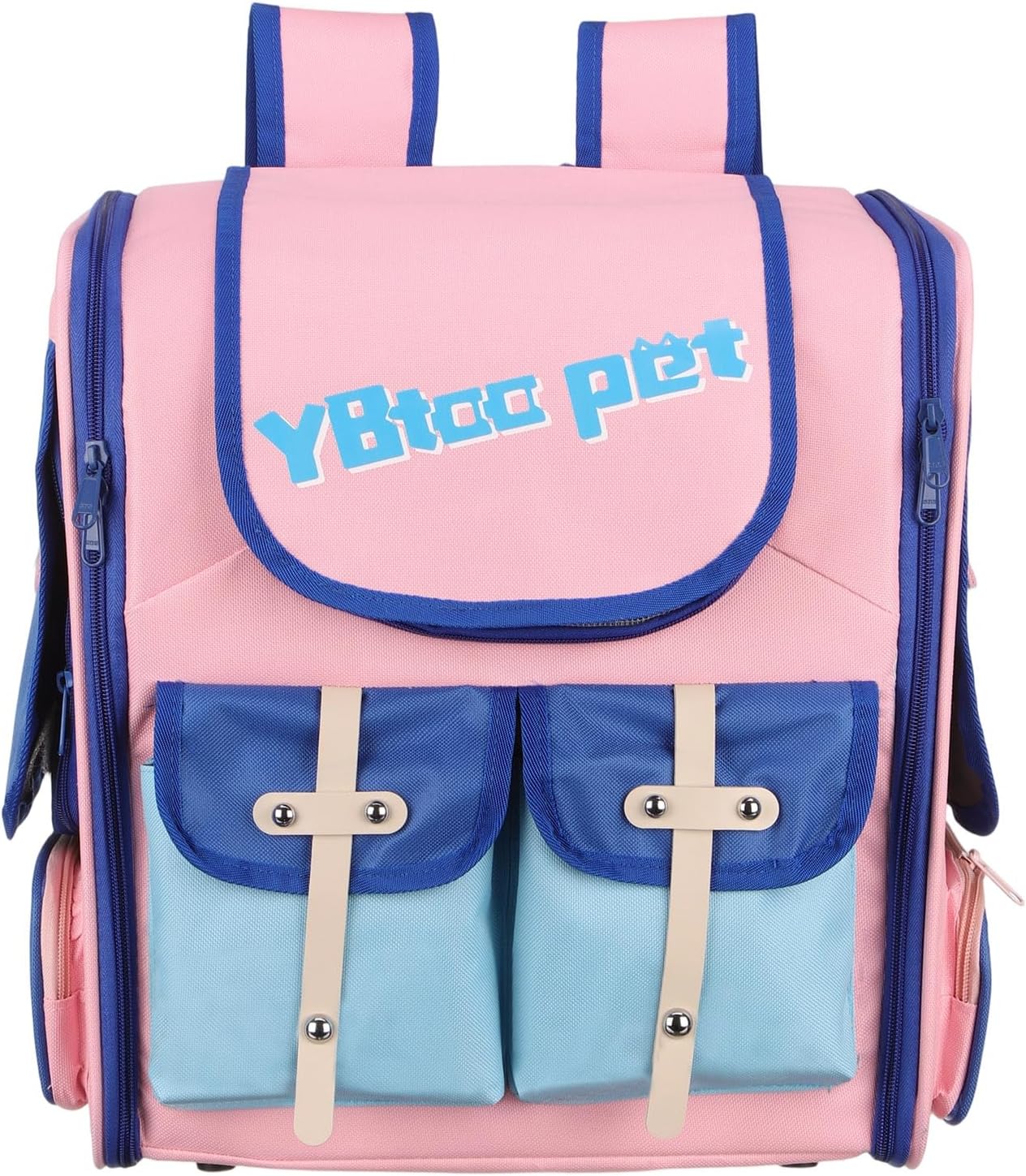 Pet Backpack Carrier, Portable and Ventilated, Oxford Cloth, Dogs Cats and Small Animals Travel Bag 13.39" Up to 16.5 Lbs, (Pink, Blue), Intended for Hiking/Camping/Traveling