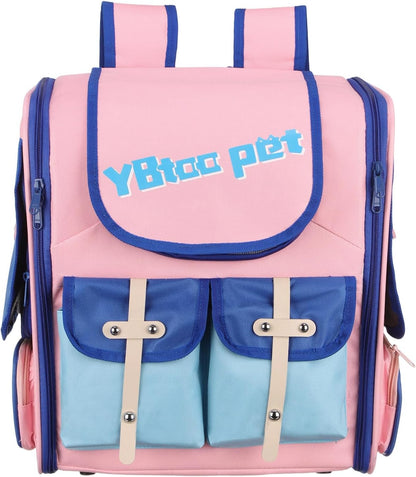 Pet Backpack Carrier, Portable and Ventilated, Oxford Cloth, Dogs Cats and Small Animals Travel Bag 13.39" Up to 16.5 Lbs, (Pink, Blue), Intended for Hiking/Camping/Traveling