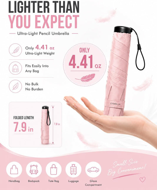 Japan Pencil Umbrella, Ultra Lightweight Compact All-Weather Umbrella Japanese Mini Tiny Travel Sports Outdoor with Upf 50+ Sun Protection Compact Folding Pocket Parasol for Handbag