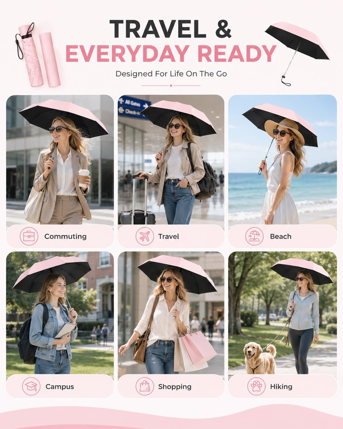 Japan Pencil Umbrella, Ultra Lightweight Compact All-Weather Umbrella Japanese Mini Tiny Travel Sports Outdoor with Upf 50+ Sun Protection Compact Folding Pocket Parasol for Handbag