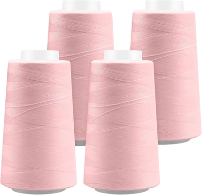 Serger Thread - 4 Cones x 3000 Yards (12,000 Yards Total) | 40S/2 Polyester All-Purpose Thread for Sergers, Overlock Machines, Quilting & Handcrafts (4 Pink)
