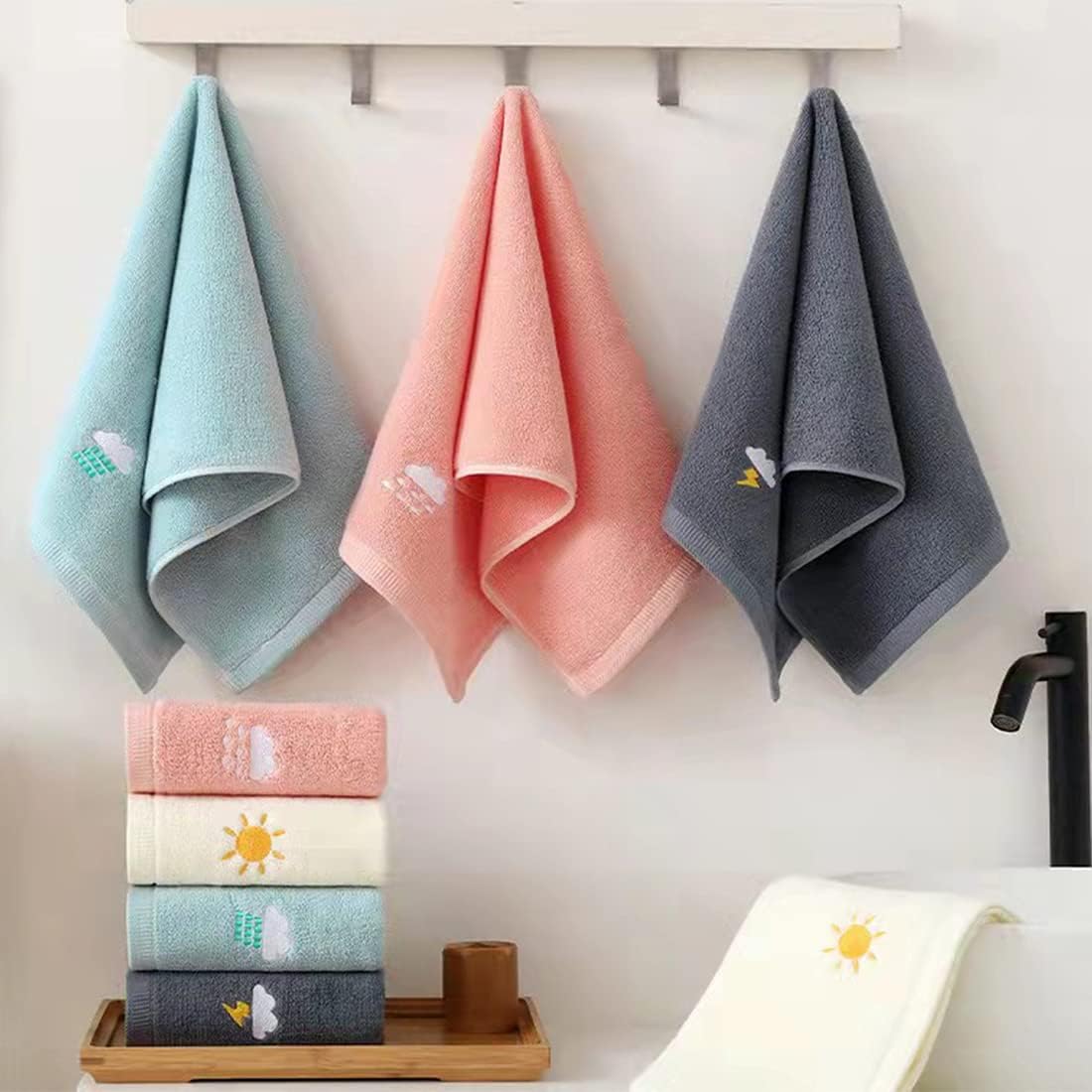 Bathroom Hand Towels Set of 4,Soft Hand Towel Soft Cotton Towel Highly Absorbent Hand Towel, Hand Towels for Bath,Kitchen, Face, Gym and Spa, Size 14" x 29"(Pink/Gray/Green/White)