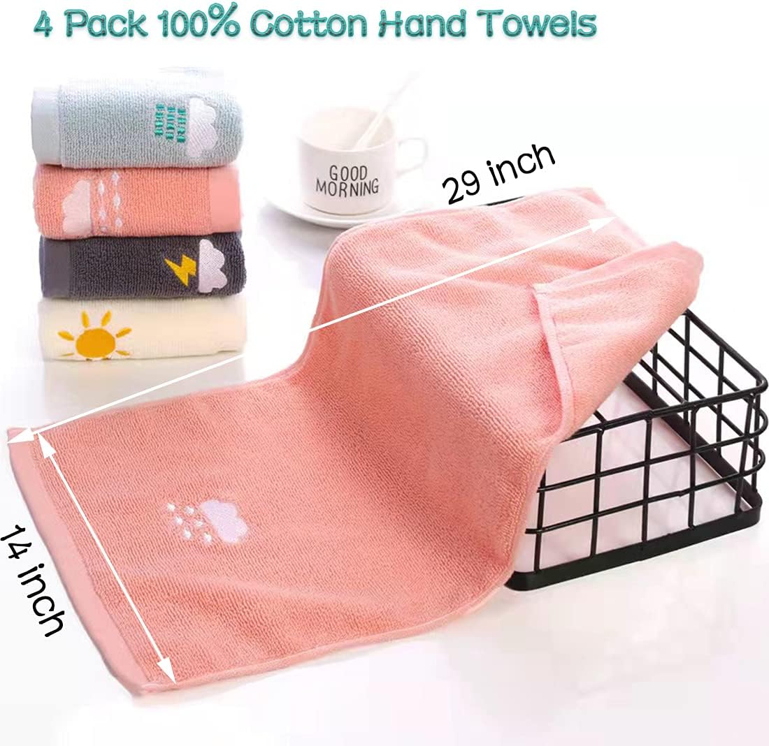 Bathroom Hand Towels Set of 4,Soft Hand Towel Soft Cotton Towel Highly Absorbent Hand Towel, Hand Towels for Bath,Kitchen, Face, Gym and Spa, Size 14" x 29"(Pink/Gray/Green/White)