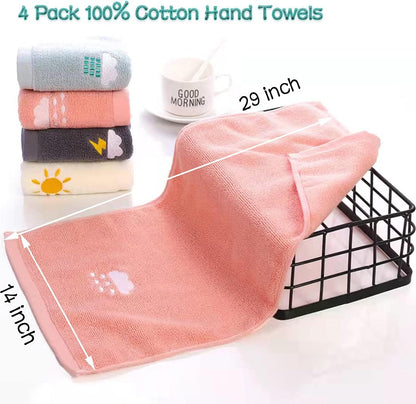 Bathroom Hand Towels Set of 4,Soft Hand Towel Soft Cotton Towel Highly Absorbent Hand Towel, Hand Towels for Bath,Kitchen, Face, Gym and Spa, Size 14" x 29"(Pink/Gray/Green/White)