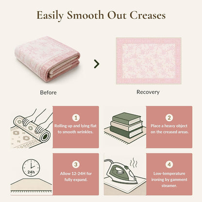 5X7 Washable Area Rugs, Floral Non Slip for Living Room | Soft Low Pile Farmhouse Flower Rug for Bedroom, Botanical Rug for High Traffic Areas, Pet-Friendly, Dusty Pink