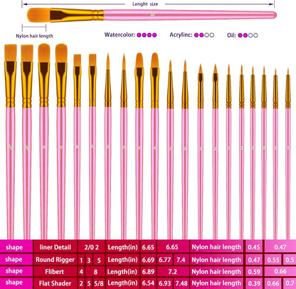 Artstorys Paint Brushes Set, 20 Pcs Acrylic Oil Watercolor Painting Brushes