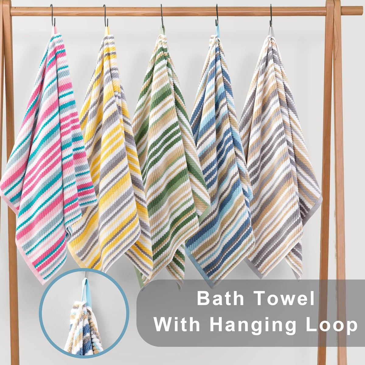 Striped Towels 6 Pack, 100% Cotton, Pink Aqua