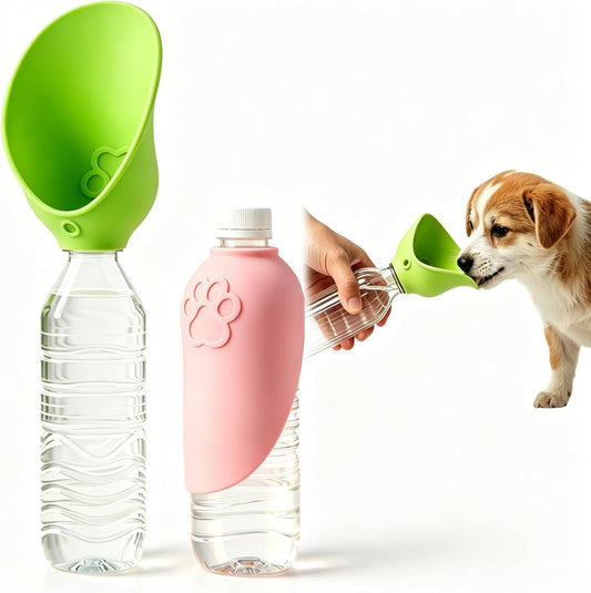 2 Pack Silicone Dog Water Bottle Attachment, Portable Slip-On Pet Water Bowl, Fits Standard Water Bottles for Walking Hiking Travel, Pink & Green