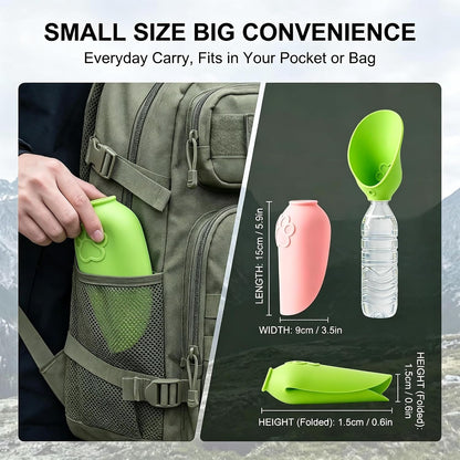 2 Pack Silicone Dog Water Bottle Attachment, Portable Slip-On Pet Water Bowl, Fits Standard Water Bottles for Walking Hiking Travel, Pink & Green