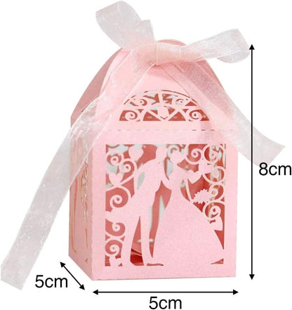 Katutude 50 Pcs Wedding Party Favor Candy Boxes Small Gift Box with Ribbons Empty Chocolate Candy Gift Box for Wedding Bridal Shower Anniverary Birthday Party