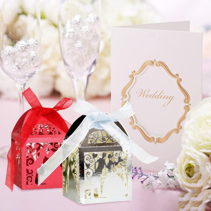 Katutude 50 Pcs Wedding Party Favor Candy Boxes Small Gift Box with Ribbons Empty Chocolate Candy Gift Box for Wedding Bridal Shower Anniverary Birthday Party