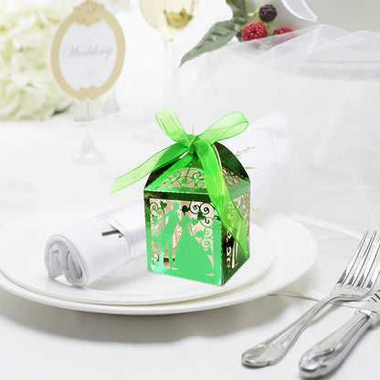 Katutude 50 Pcs Wedding Party Favor Candy Boxes Small Gift Box with Ribbons Empty Chocolate Candy Gift Box for Wedding Bridal Shower Anniverary Birthday Party