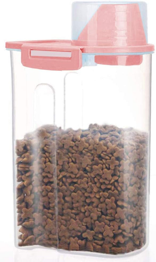 Pet Food Storage Container with Graduated Cup and Seal Buckles Food Dispenser for Dogs Cats (Pink)