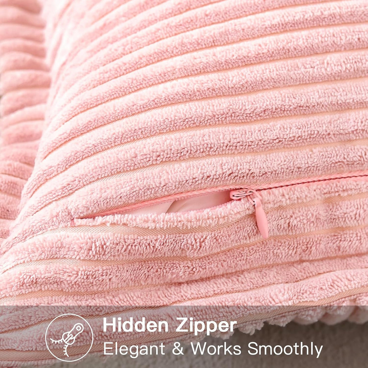 Striped Corduroy Throw Pillow Covers with Splicing Super Soft Boho Pillow Covers Broadside Decorative Textured Throw Pillows for Couch Sofa Bed Living Room 12x20 Inch, Pink