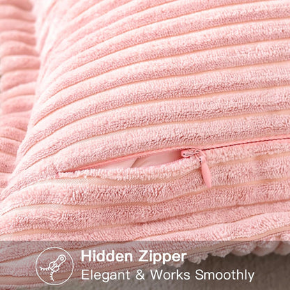 Striped Corduroy Throw Pillow Covers with Splicing Super Soft Boho Pillow Covers Broadside Decorative Textured Throw Pillows for Couch Sofa Bed Living Room 12x20 Inch, Pink