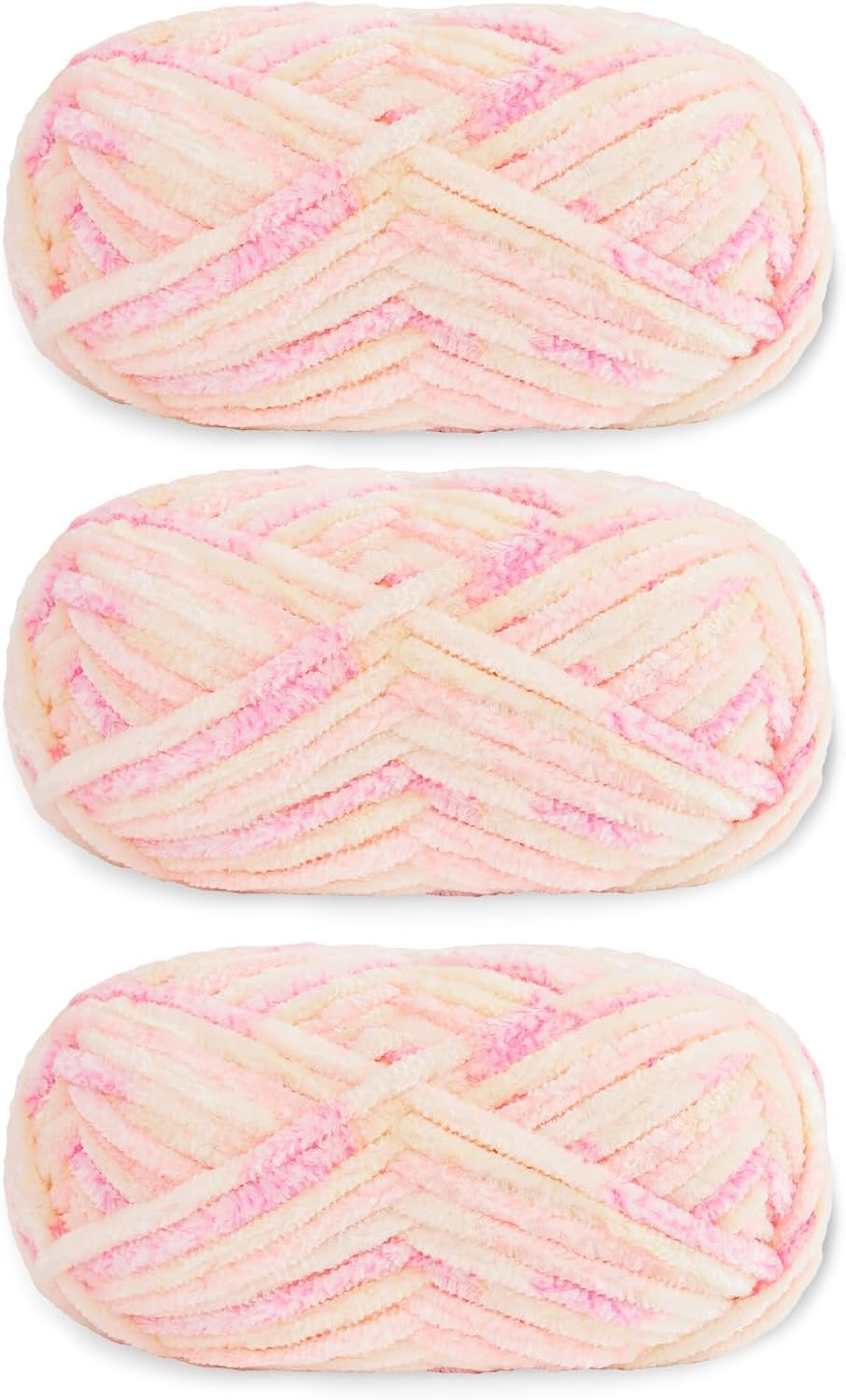 Velvet Chenille Yarn, Bulky Plush Blanket Yarn 3-Pack (107 Peach)