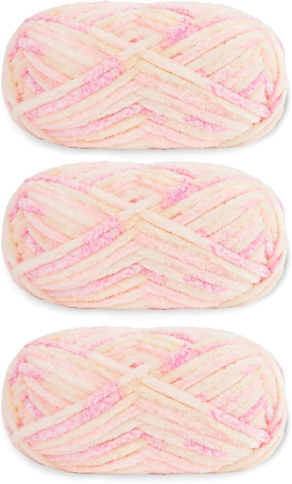 Velvet Chenille Yarn, Bulky Plush Blanket Yarn 3-Pack (107 Peach)