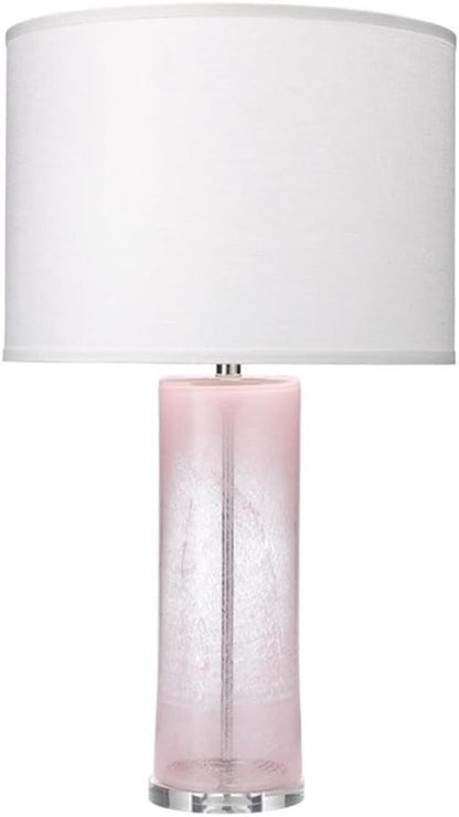 Artisan Glass Table Lamp, Pastel Pink Finish, Linen Shade, 31" Height, 3-Way Socket, 8 ft Clear Cord, Impressionist Style, Decorative Lighting for Bedroom, Living Room, or Side Table Use