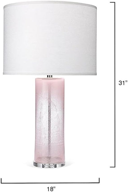 Artisan Glass Table Lamp, Pastel Pink Finish, Linen Shade, 31" Height, 3-Way Socket, 8 ft Clear Cord, Impressionist Style, Decorative Lighting for Bedroom, Living Room, or Side Table Use