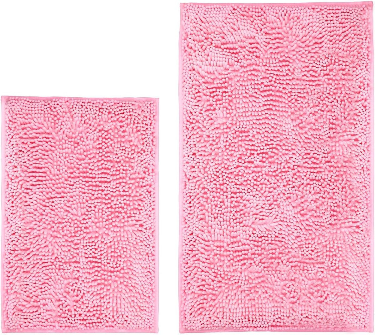 Pink 2 Pieces Bathroom Rugs, Ultra Soft Non Slip Absorbent Chenille Toilet Bath Mat Set Rugs for Slip-Resistant Shag Extra and Rug Shower Room Machine-Washable Fast (Pink, 20"x32"+16"x24")