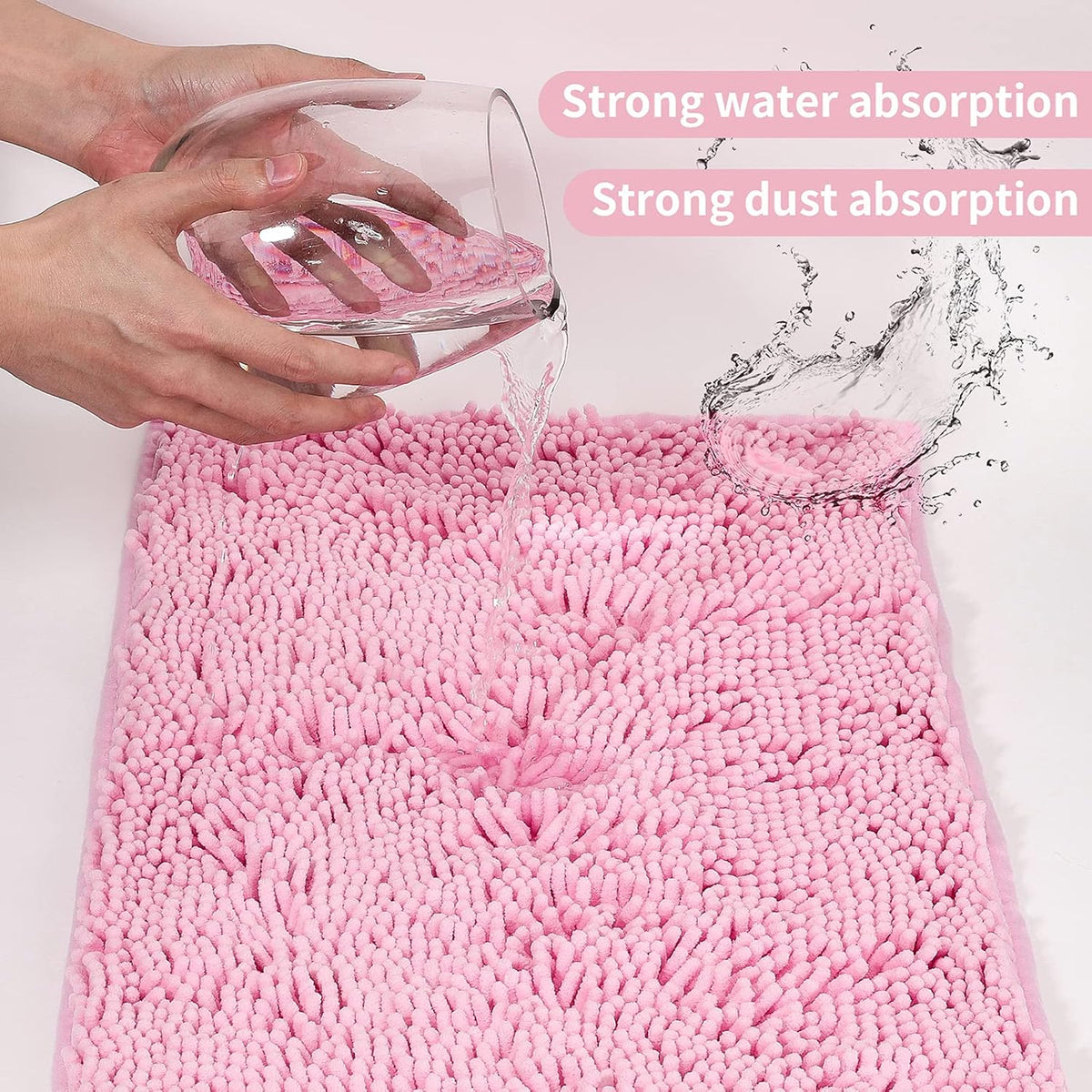 Pink 2 Pieces Bathroom Rugs, Ultra Soft Non Slip Absorbent Chenille Toilet Bath Mat Set Rugs for Slip-Resistant Shag Extra and Rug Shower Room Machine-Washable Fast (Pink, 20"x32"+16"x24")