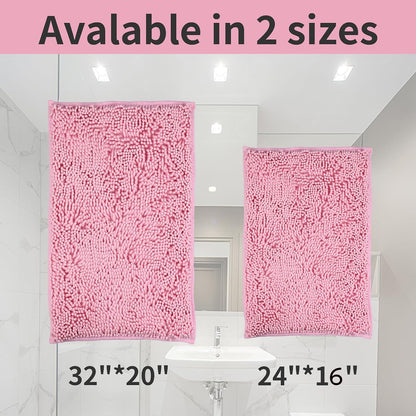 Pink 2 Pieces Bathroom Rugs, Ultra Soft Non Slip Absorbent Chenille Toilet Bath Mat Set Rugs for Slip-Resistant Shag Extra and Rug Shower Room Machine-Washable Fast (Pink, 20"x32"+16"x24")