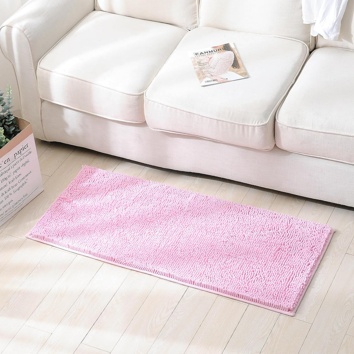 Pink 2 Pieces Bathroom Rugs, Ultra Soft Non Slip Absorbent Chenille Toilet Bath Mat Set Rugs for Slip-Resistant Shag Extra and Rug Shower Room Machine-Washable Fast (Pink, 20"x32"+16"x24")