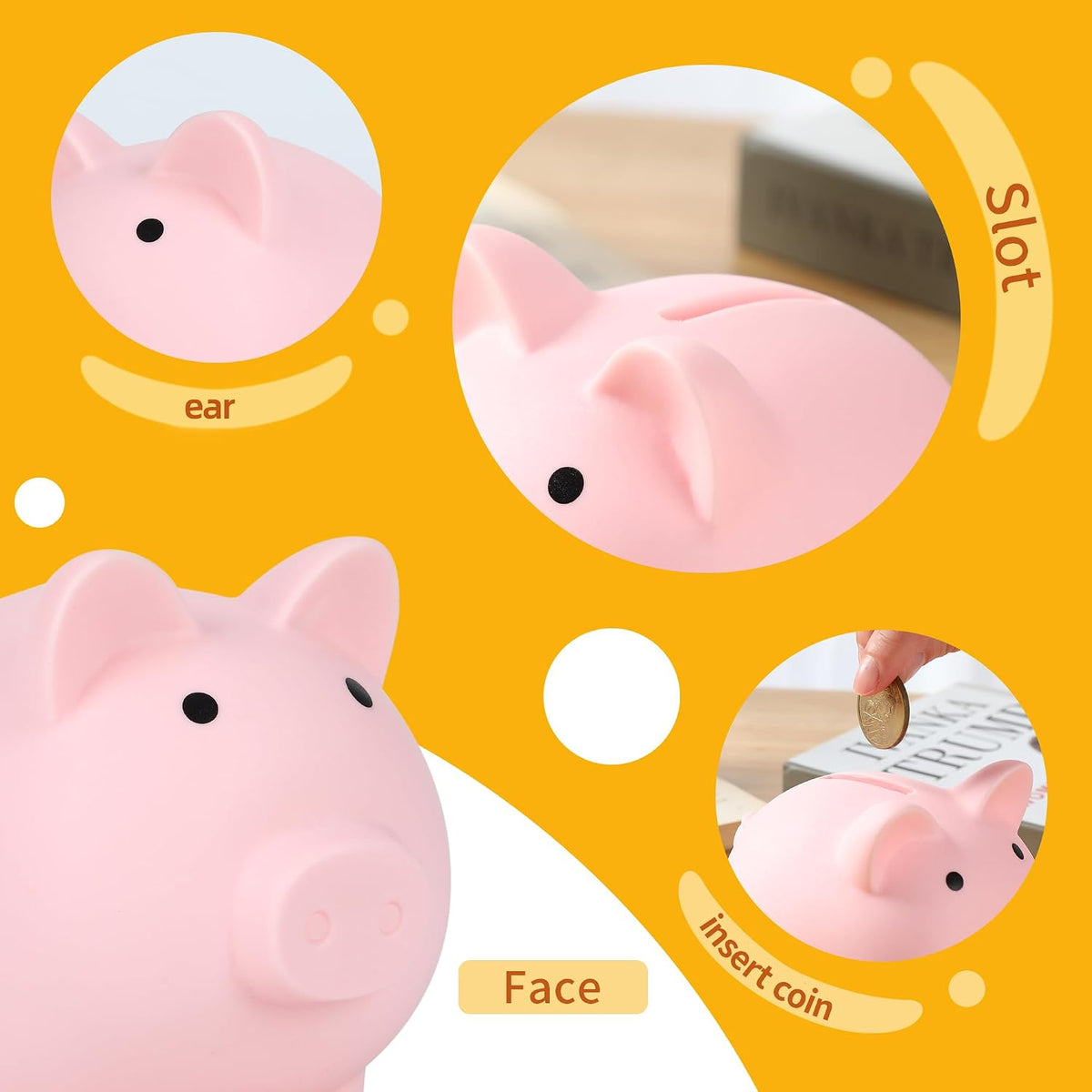 Piggy Bank for Kids, Plastic Coin Bank, Unbreakable Money Banks（Pink）