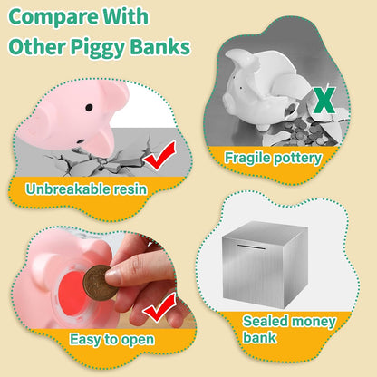 Piggy Bank for Kids, Plastic Coin Bank, Unbreakable Money Banks（Pink）