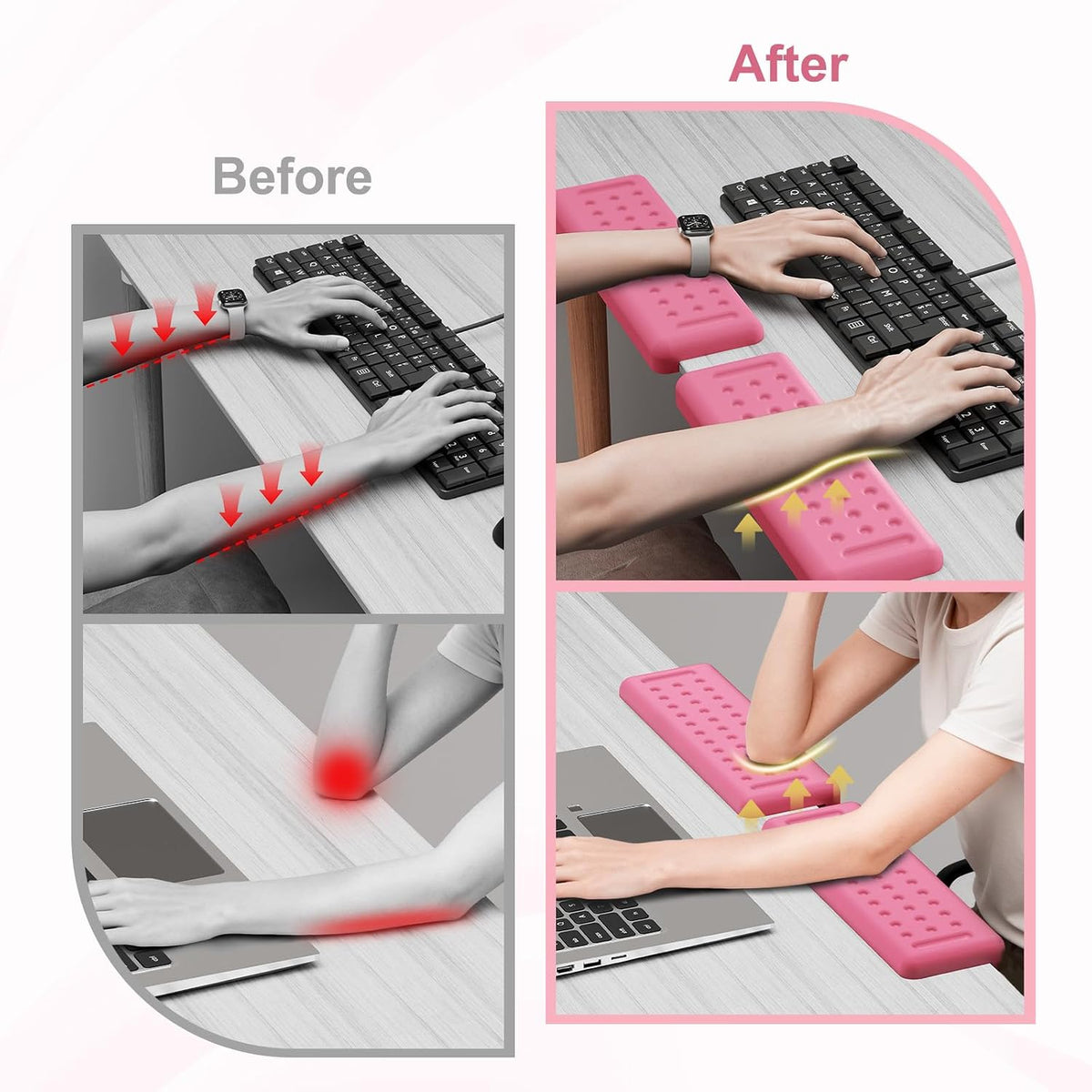 L-Shaped Desk Elbow Pads for Desk, Pink Memory Foam Arm Rest