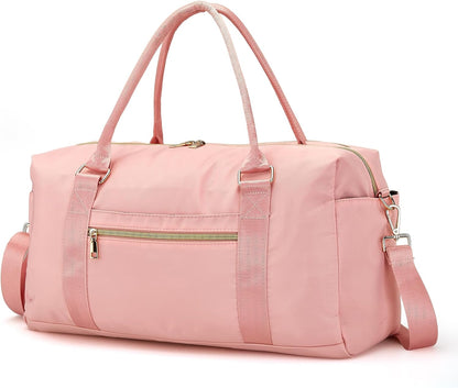 Weekender Bags for Women with Wet Pocket, 37L Waterproof Travel Duffel Bags with 7" Wide Trolley Sleeve, Carry On Bag for Travel, Gym Bag, Hospital Bag for Labor and Delivery, Coral Pink