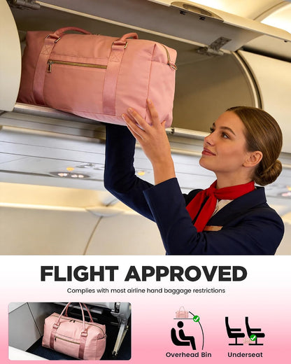 Weekender Bags for Women with Wet Pocket, 37L Waterproof Travel Duffel Bags with 7" Wide Trolley Sleeve, Carry On Bag for Travel, Gym Bag, Hospital Bag for Labor and Delivery, Coral Pink