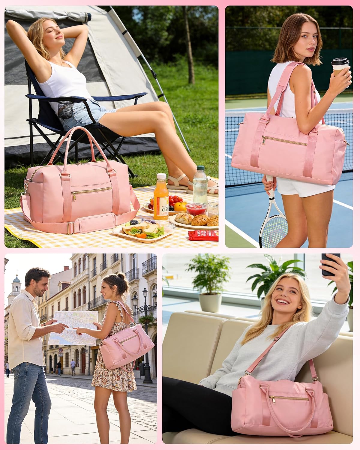 Weekender Bags for Women with Wet Pocket, 37L Waterproof Travel Duffel Bags with 7" Wide Trolley Sleeve, Carry On Bag for Travel, Gym Bag, Hospital Bag for Labor and Delivery, Coral Pink
