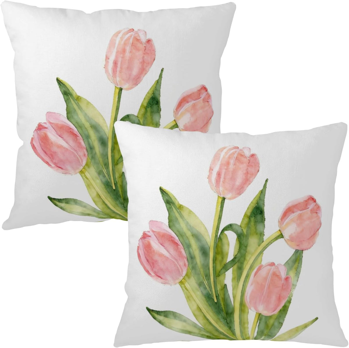 Spring Floral Pillow Covers 18x18 Set of 2 Pink Tulip Throw Pillow Covers Summer Flower Farmhouse Decorative Throw Pillows for Home Couch Sofa Bed Decor