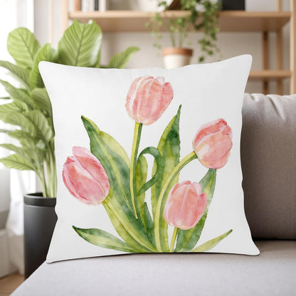 Spring Floral Pillow Covers 18x18 Set of 2 Pink Tulip Throw Pillow Covers Summer Flower Farmhouse Decorative Throw Pillows for Home Couch Sofa Bed Decor