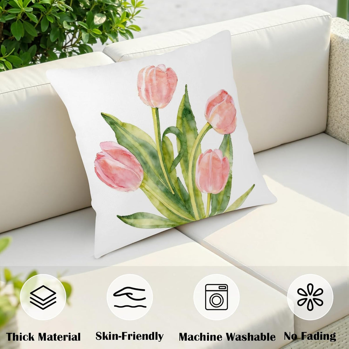 Spring Floral Pillow Covers 18x18 Set of 2 Pink Tulip Throw Pillow Covers Summer Flower Farmhouse Decorative Throw Pillows for Home Couch Sofa Bed Decor