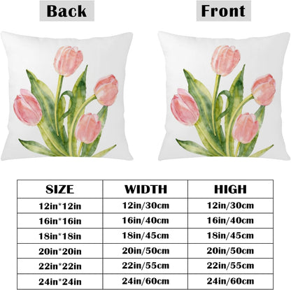 Spring Floral Pillow Covers 18x18 Set of 2 Pink Tulip Throw Pillow Covers Summer Flower Farmhouse Decorative Throw Pillows for Home Couch Sofa Bed Decor