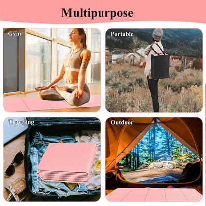 Yoga Mat for Travel, Non-Slip Yoga Mat, Exercise Mat 1/4" Thick Yoga Mat Foldable, Perfect for Pilates, Outdoor & Travel, TPE Anti-Slip Yoga Mat with Carry Bag