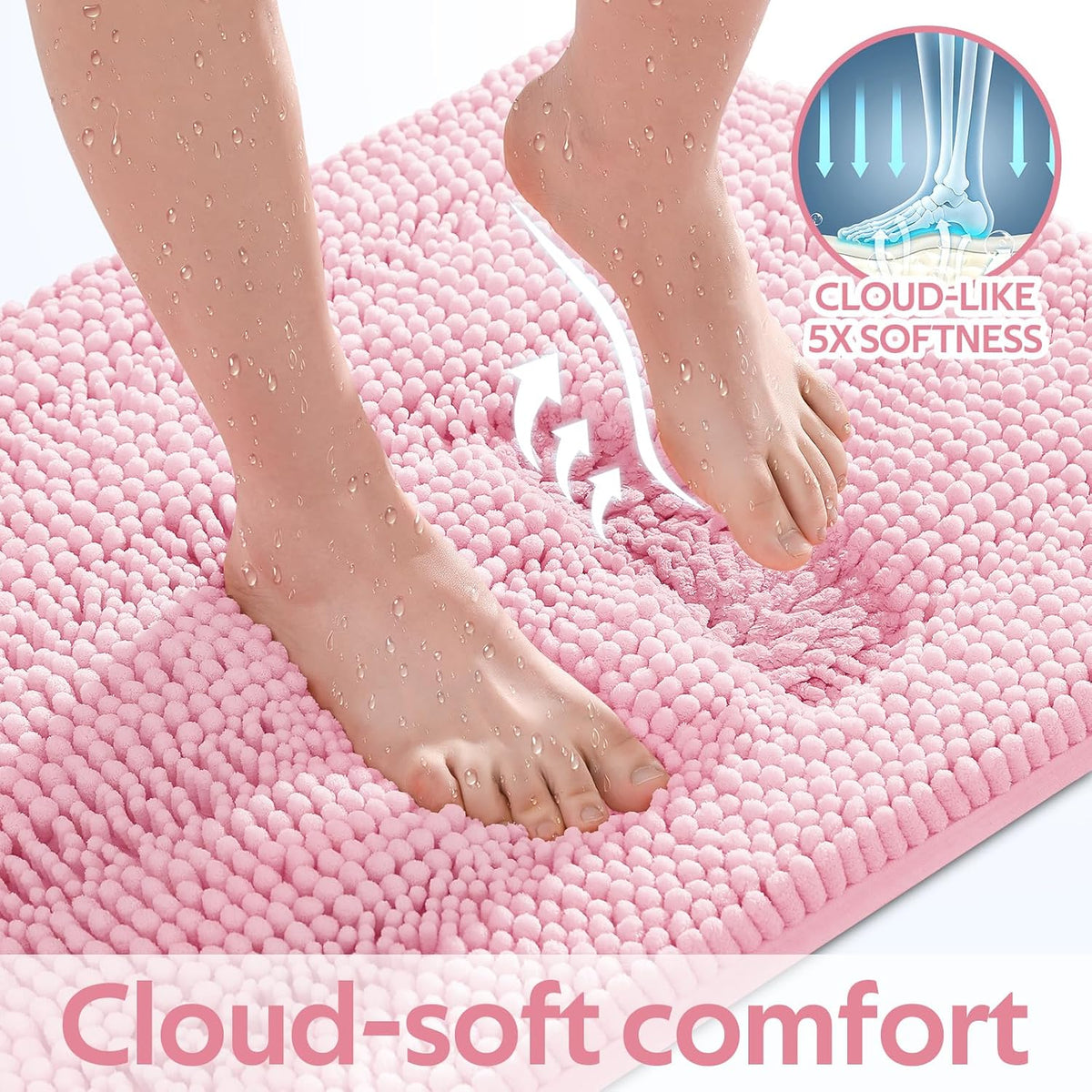 Christmas Striped Pink Bathroom Rug Set 3 Pieces Ultra Soft, Non Slip Chenille Toilet Mat, Absorbent Plush Shaggy Bath Mats for Bathroom, Bedroom, Kitchen