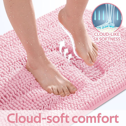Christmas Striped Pink Bathroom Rug Set 3 Pieces Ultra Soft, Non Slip Chenille Toilet Mat, Absorbent Plush Shaggy Bath Mats for Bathroom, Bedroom, Kitchen