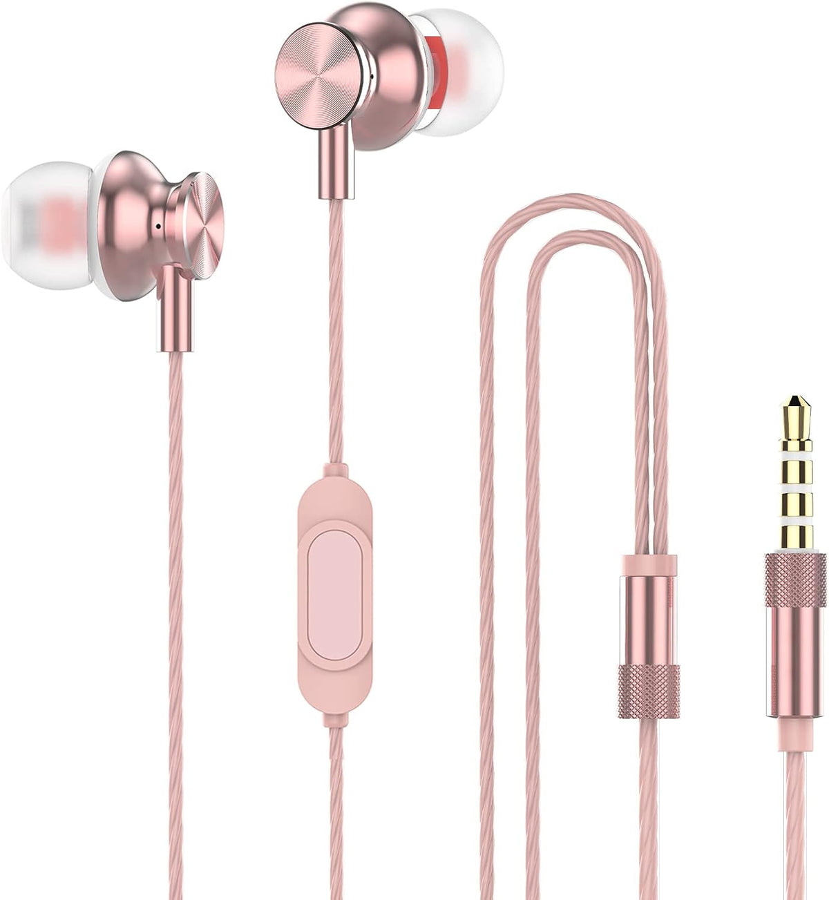 Earbuds for Small Ears, M30 Wired in Ear Buds with Microphone 3.5mm Jack Earphone for Women,Girls,Teen (Rose Pink, Without Storage case)