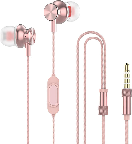 Earbuds for Small Ears, M30 Wired in Ear Buds with Microphone 3.5mm Jack Earphone for Women,Girls,Teen (Rose Pink, Without Storage case)
