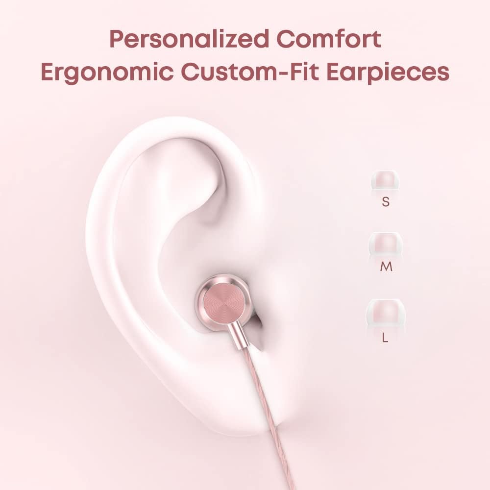 Earbuds for Small Ears, M30 Wired in Ear Buds with Microphone 3.5mm Jack Earphone for Women,Girls,Teen (Rose Pink, Without Storage case)