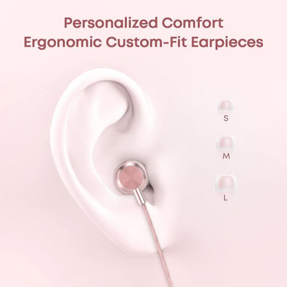 Earbuds for Small Ears, M30 Wired in Ear Buds with Microphone 3.5mm Jack Earphone for Women,Girls,Teen (Rose Pink, Without Storage case)
